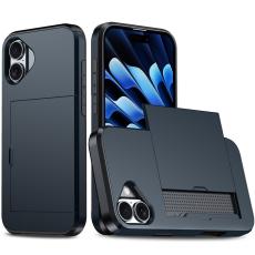 iPhone 17 Skal Hybrid Med Kortfack M&ouml;rk Bl&aring;
