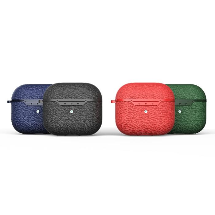 Bild 6, AirPods 3 Skal TPU Litchi Textur Karbinhake Blå