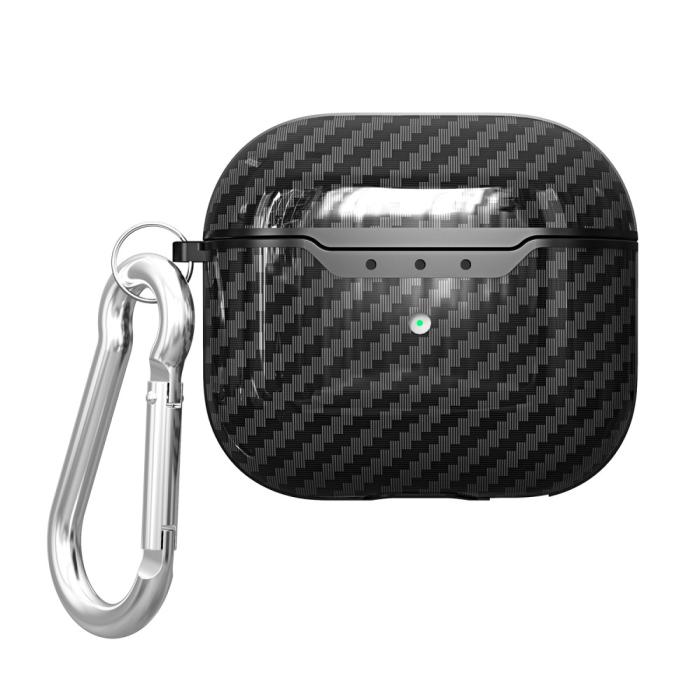 Bild 1, AirPods 3 Skal TPU Kolfiber Textur Karbinhake Svart