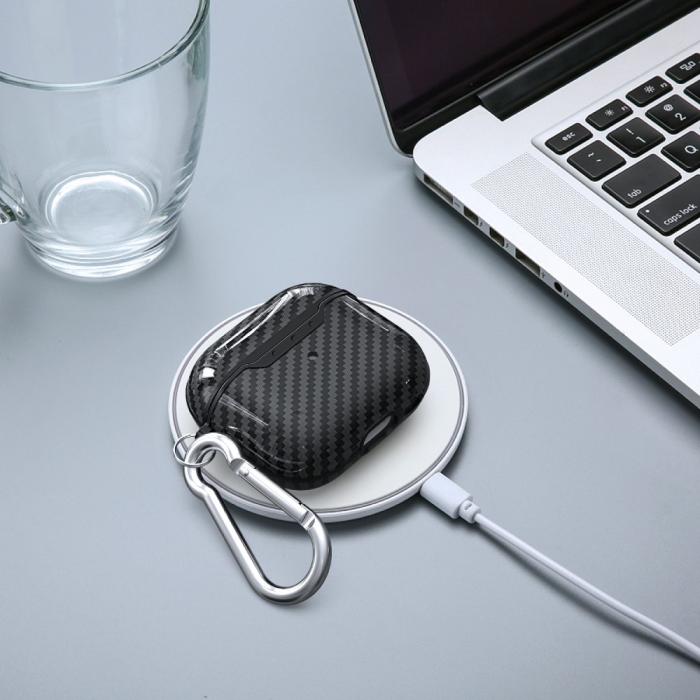 Bild 3, AirPods 3 Skal TPU Kolfiber Textur Karbinhake Svart