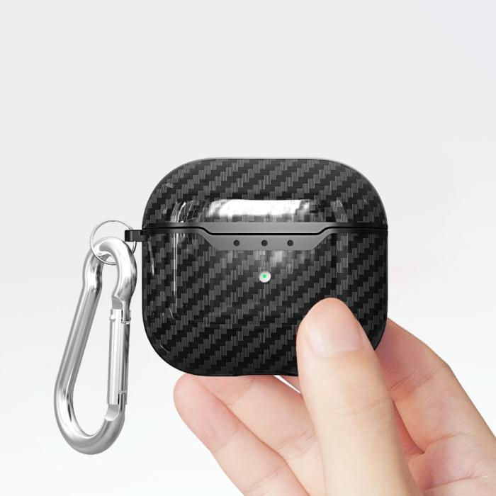 Bild 4, AirPods 3 Skal TPU Kolfiber Textur Karbinhake Svart
