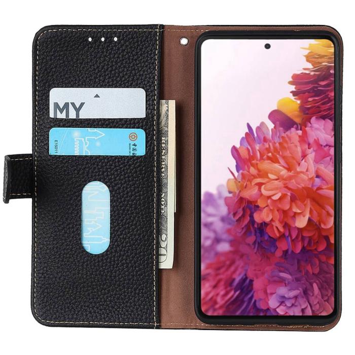 Bild 2, KHAZNEH Galaxy A14 4G/5G Fodral Litchi Äkta Läder Svart