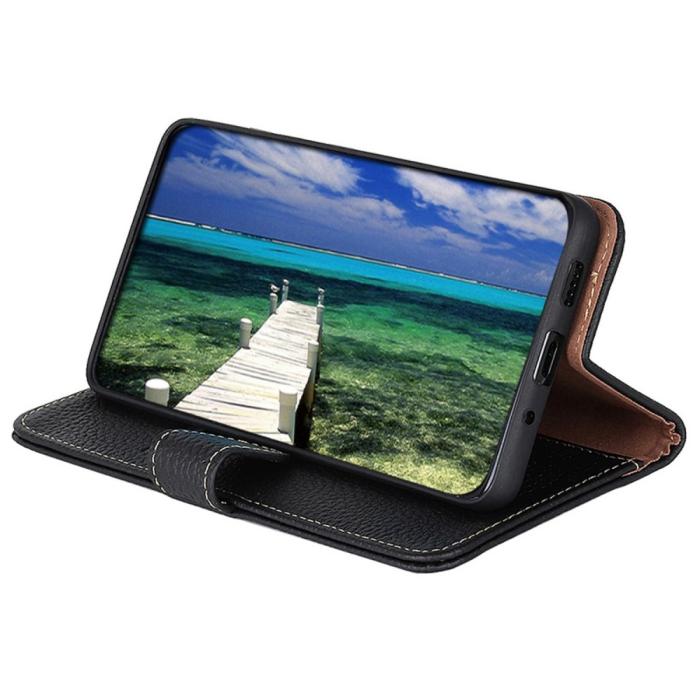 Bild 3, KHAZNEH Galaxy A14 4G/5G Fodral Litchi Äkta Läder Svart