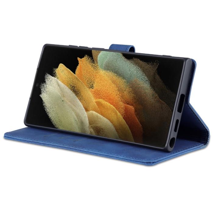 Bild 4, AZNS Samsung Galaxy S22 Ultra Fodral Läder Blå