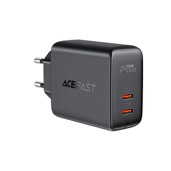 Bild 1, Acefast 40W PD QC PPS 2x USB-C Väggladdare Svart