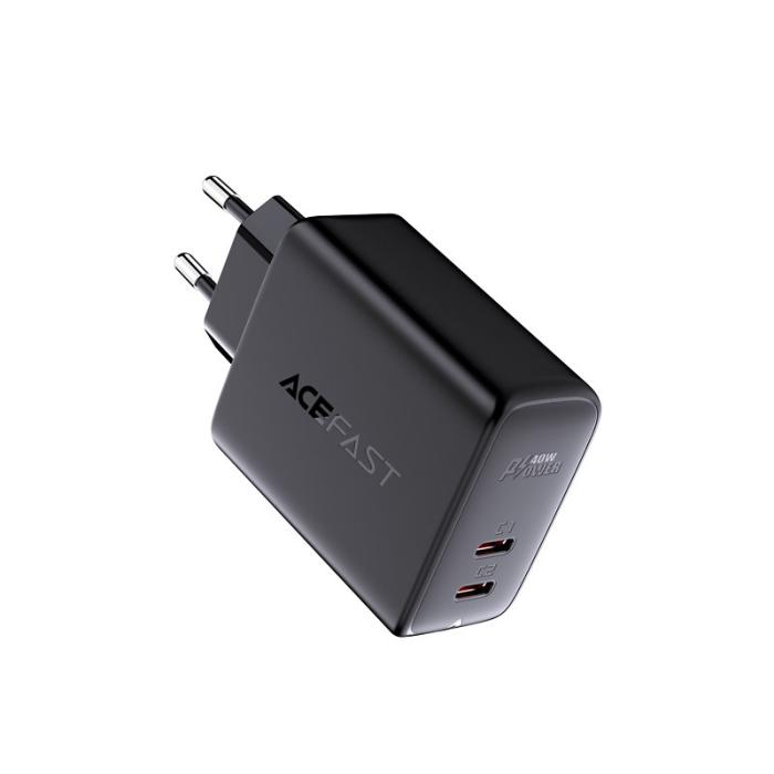 Bild 2, Acefast 40W PD QC PPS 2x USB-C Väggladdare Svart