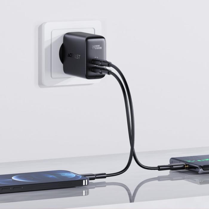 Bild 4, Acefast 40W PD QC PPS 2x USB-C Väggladdare Svart