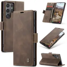 CASEME Samsung Galaxy S25 Ultra Fodral Retro L&auml;der Brun
