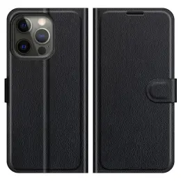 iPhone 13 Pro Max Fodral Litchi Läder Svart