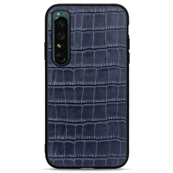 Bild 1, Sony Xperia 1 IV Skal Äkta Läder Krokodil Textur Blå