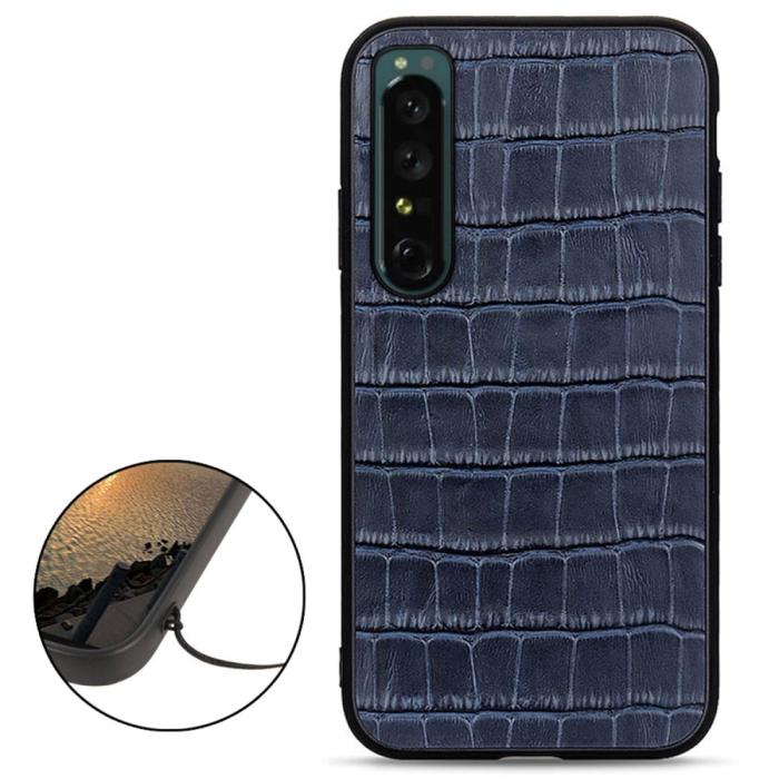 Bild 2, Sony Xperia 1 IV Skal Äkta Läder Krokodil Textur Blå