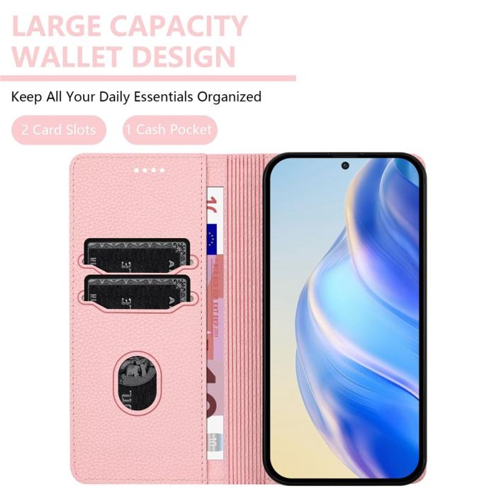 Bild 6, Google Pixel 10/10 Pro / 9/9 Pro Fodral RFID Litchi Läder Rosa