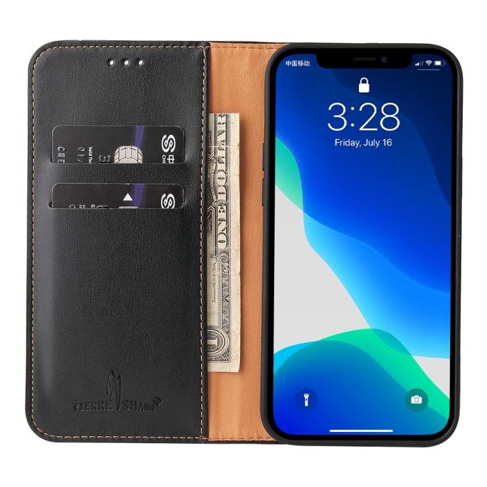 Bild 4, iPhone 13 Pro - Läder Flip Fodral - Svart