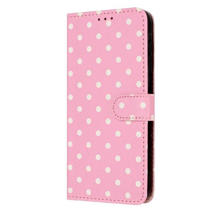 Bild 4, Motorola Edge 70 Fodral Polka Dot Läder Rosa / Vit