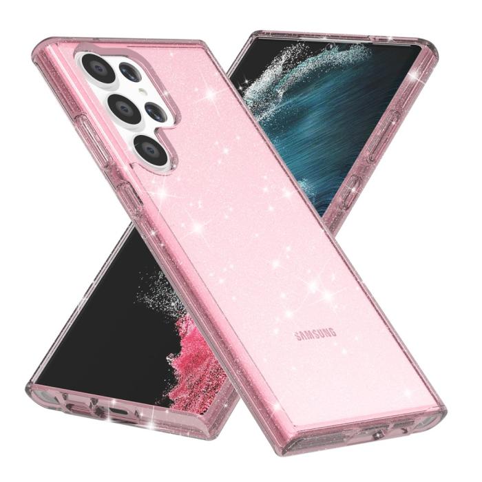 Bild 2, Samsung Galaxy S23 Ultra Skal Glitter Shockproof Hybrid Rosa
