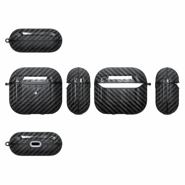 Bild 6, AirPods 3 Skal TPU Kolfiber Textur Karbinhake Svart