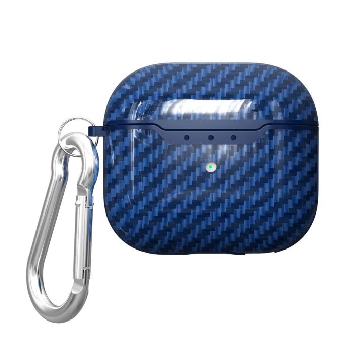 Bild 1, AirPods 3 Skal TPU Kolfiber Textur Karbinhake Blå