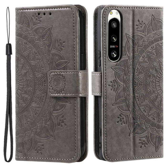 Bild 1, Sony Xperia 5 IV Fodral Mandala Läder Grå