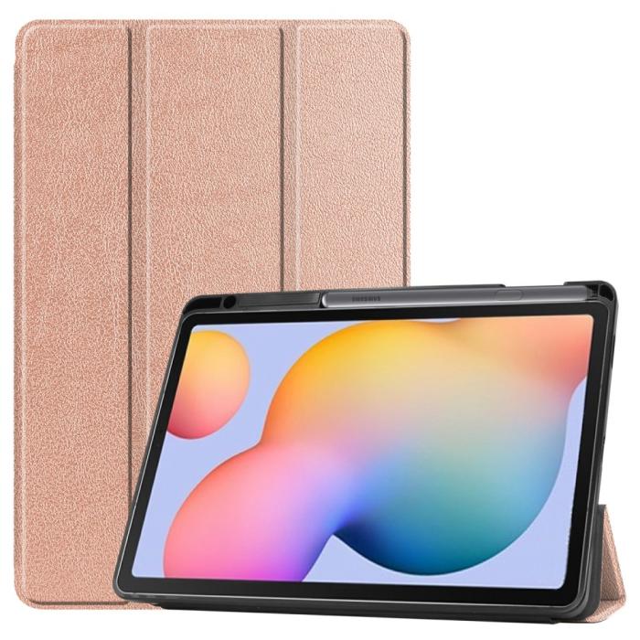 Bild 1, Samsung Galaxy Tab S6 Lite - Tri-Fold Fodral Med Pennhållare - Roséguld
