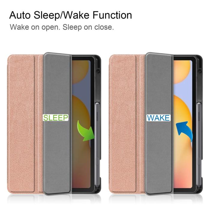 Bild 2, Samsung Galaxy Tab S6 Lite - Tri-Fold Fodral Med Pennhållare - Roséguld