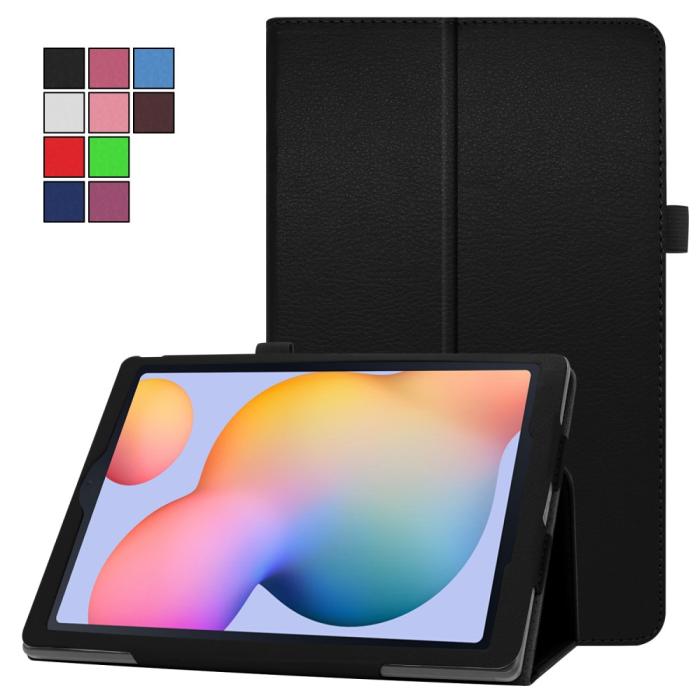 Bild 1, Samsung Galaxy Tab S6 Lite - Litchi Läder Fodral - Svart