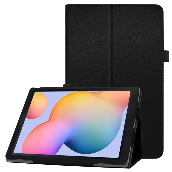 Bild 2, Samsung Galaxy Tab S6 Lite - Litchi Läder Fodral - Svart