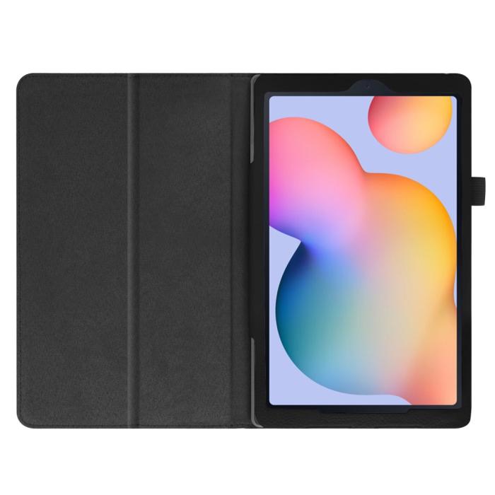 Bild 3, Samsung Galaxy Tab S6 Lite - Litchi Läder Fodral - Svart