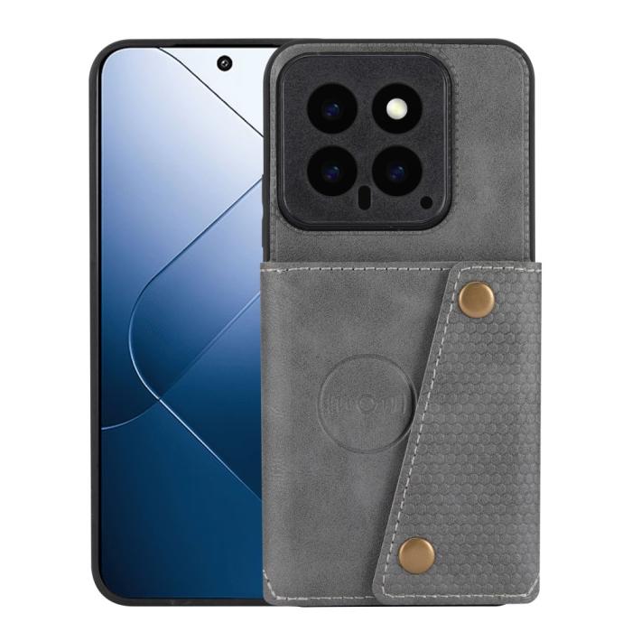 Bild 1, Xiaomi 14 Skal Läder Med Kortfack Och Magnet Grå