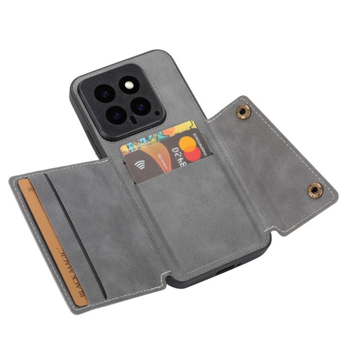 Bild 2, Xiaomi 14 Skal Läder Med Kortfack Och Magnet Grå