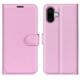 iPhone 16 Plus Fodral Litchi Läder Ljus Rosa