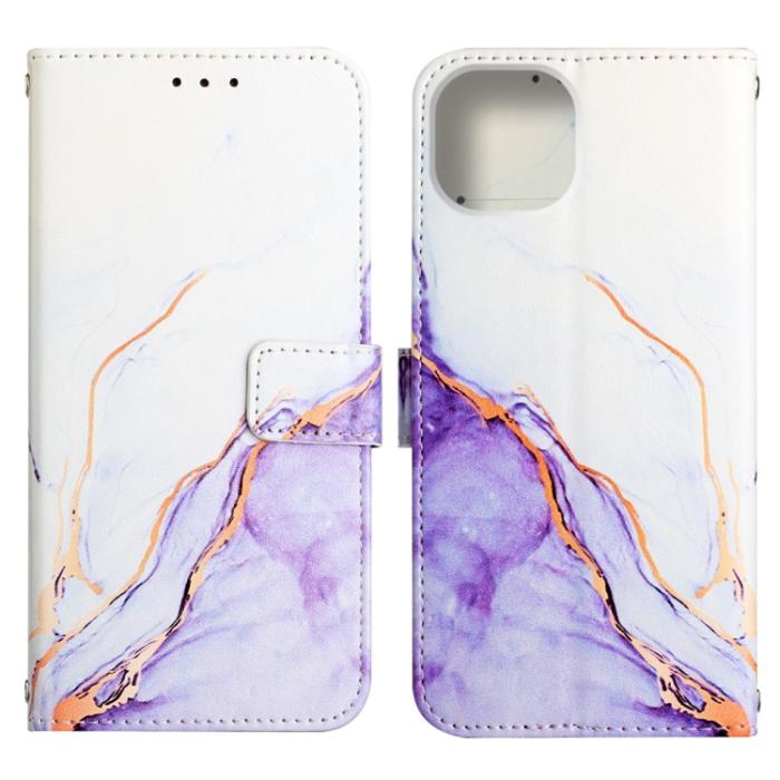 Bild 2, iPhone 14 Plus Fodral Marmor Textur Vit/Lila