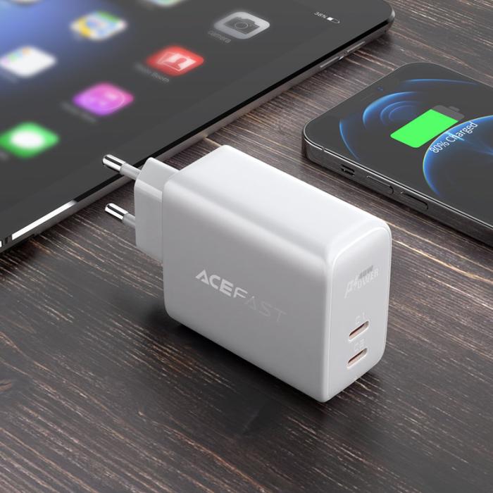 Bild 2, Acefast 40W PD PPS QC 2x USB-C Väggladdare Vit