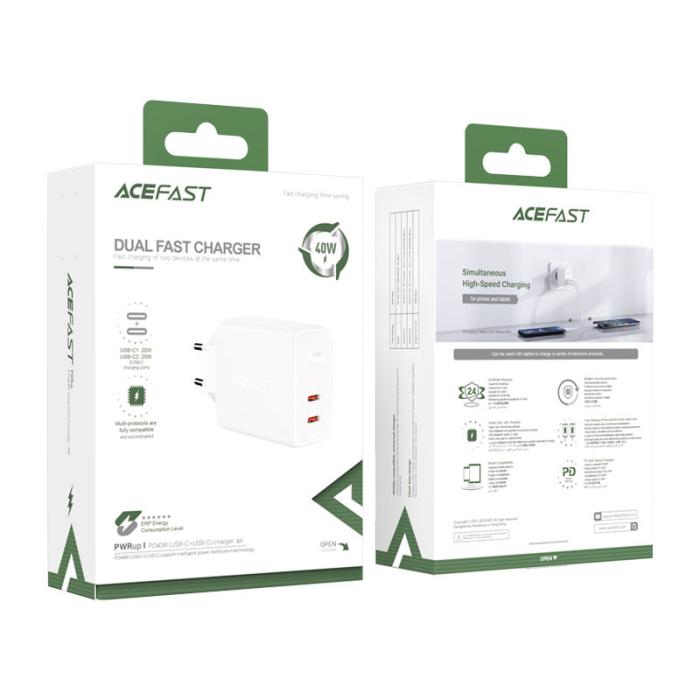 Bild 3, Acefast 40W PD PPS QC 2x USB-C Väggladdare Vit