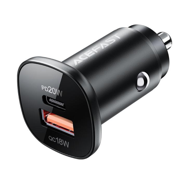 Bild 1, Acefast 38W PD PPS QC Billaddare USB-C / USB-A Svart