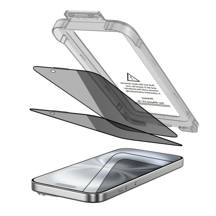 Bild 2, Tech-Protect iPhone 16 / 15 2-PACK Skärmskydd Quick Set Spy+ Privacy