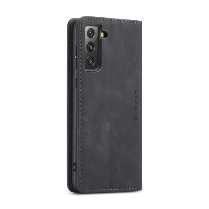 Bild 3, CASEME Samsung Galaxy S21 FE Fodral Retro Flip Läder Svart
