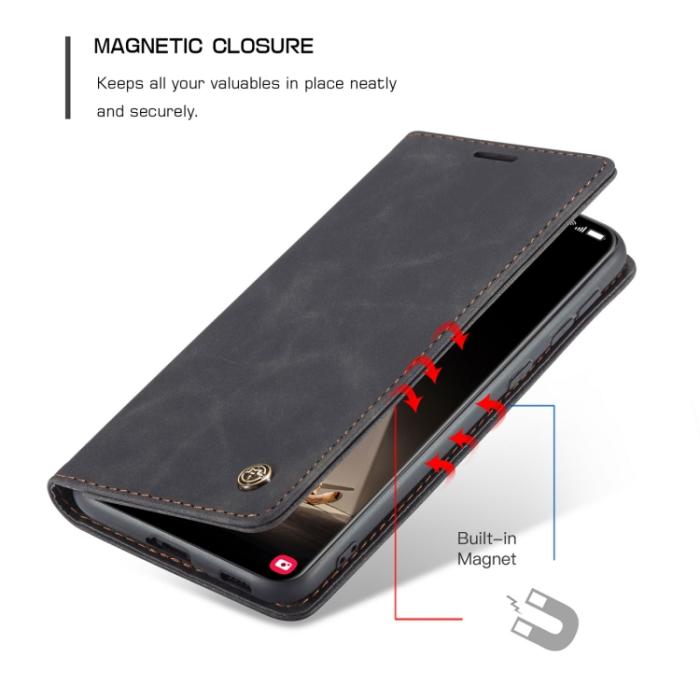 Bild 5, CASEME Samsung Galaxy S21 FE Fodral Retro Flip Läder Svart