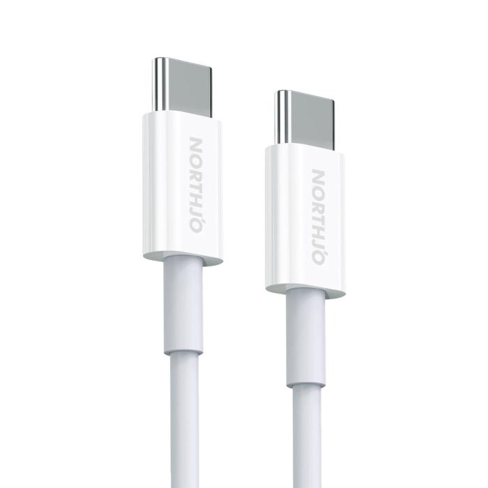 Bild 1, NORTHJO 1m 100W PD USB-C - USB-C Snabbladdnings Kabel Vit
