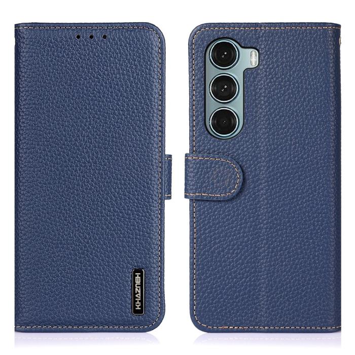 Bild 1, KHAZNEH Motorola Moto G200 Fodral Litchi Äkta Läder Blå