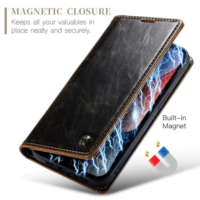 Bild 5, CASEME iPhone 15 Plus Fodral Oil Wax Flip Brun