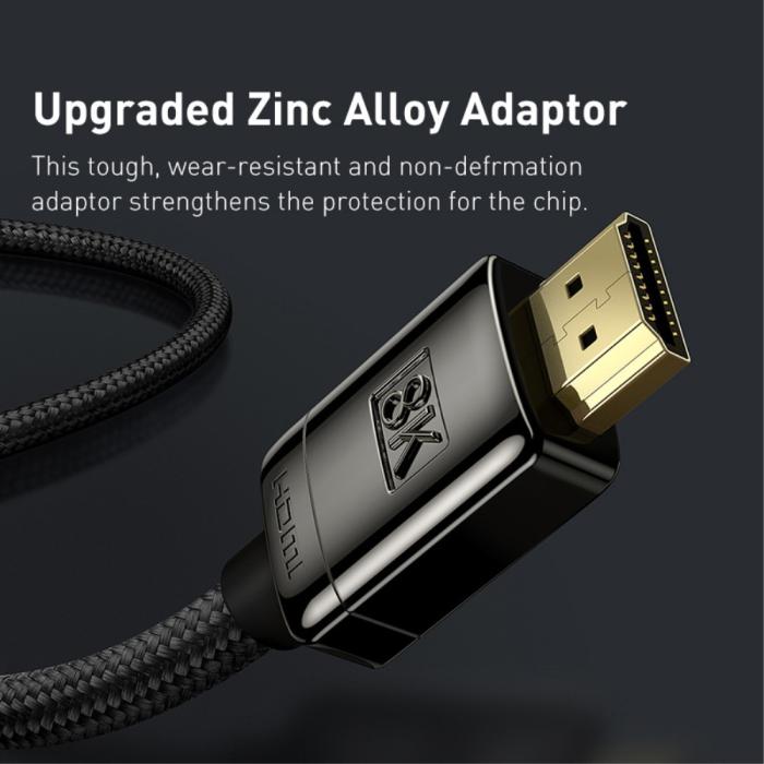 Bild 5, Baseus 2m 8K HD 60Hz HDMI - HDMI Nylon Kabel Svart