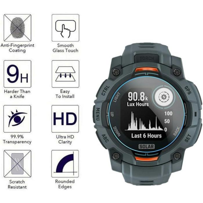 Bild 2, Garmin Instinct 3 50 mm 3-PACK Skärmskydd Härdat Glas