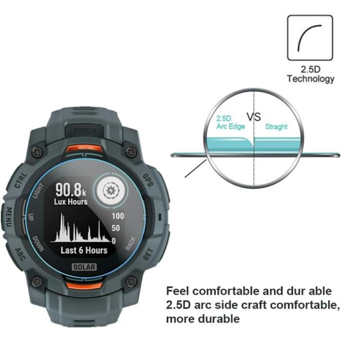 Bild 4, Garmin Instinct 3 50 mm 3-PACK Skärmskydd Härdat Glas