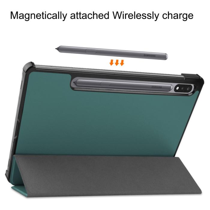 Bild 4, Samsung Galaxy Tab S9 Fodral Tri-Fold Läder Svartgrön