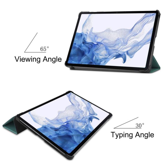 Bild 6, Samsung Galaxy Tab S9 Fodral Tri-Fold Läder Svartgrön