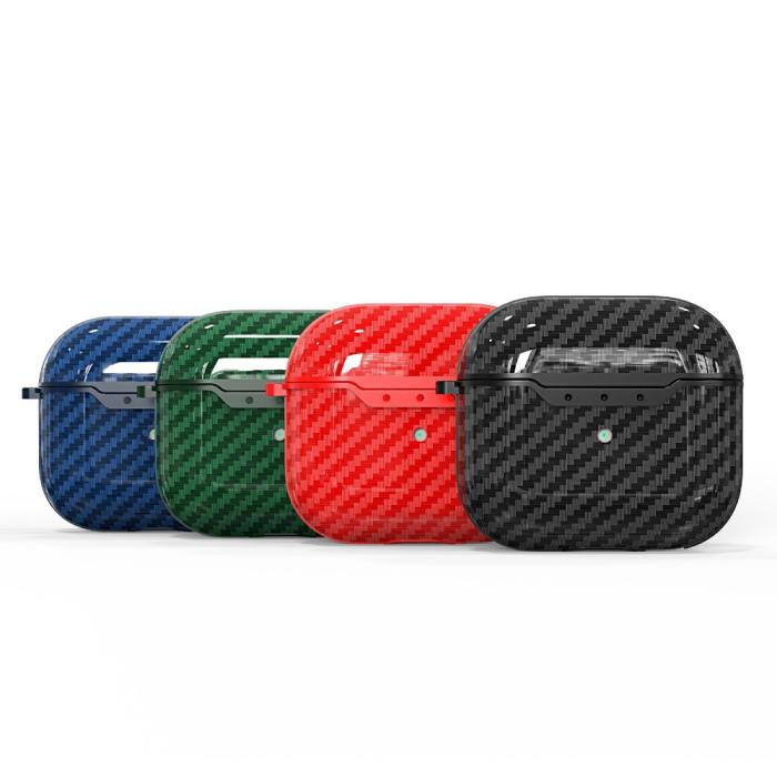 Bild 6, AirPods 3 Skal TPU Kolfiber Textur Karbinhake Blå