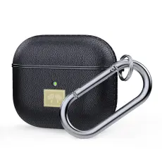 AirPods 3 Skal PU-L&auml;der Textur Karbinhake Svart