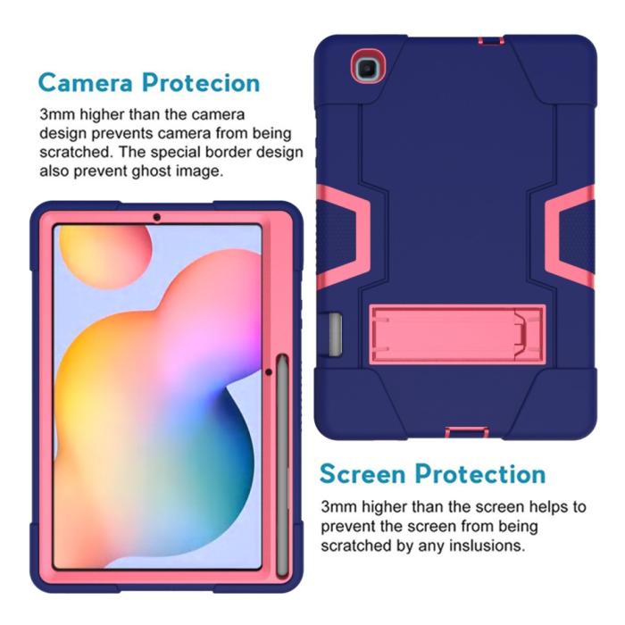 Bild 2, Samsung Galaxy Tab S6 Lite - Shockproof Hybrid Skal Med Kickstand - Blå/Rosa