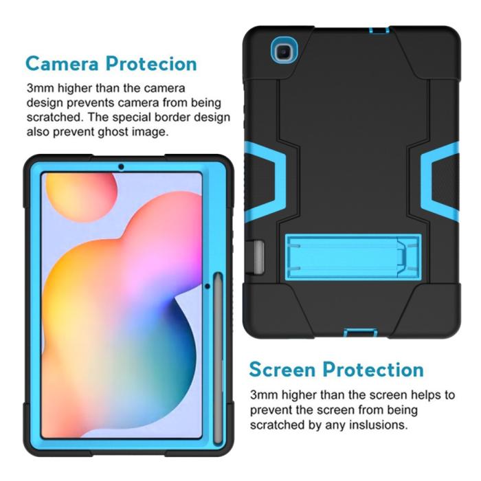 Bild 2, Samsung Galaxy Tab S6 Lite - Shockproof Hybrid Skal Med Kickstand - Svart/Blå