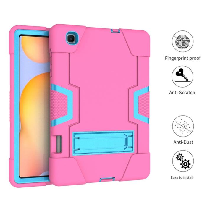 Bild 3, Samsung Galaxy Tab S6 Lite - Shockproof Hybrid Skal Med Kickstand - Rosa/Blå